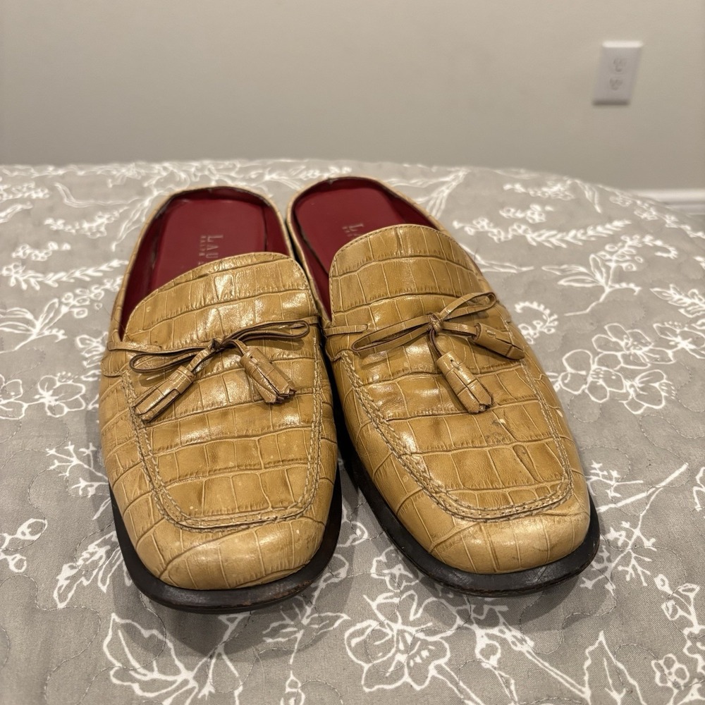 Lauren Ralph Lauren‎ Women 8.5 Mule Slide Lisette Beige Tan Leather Dress Flats